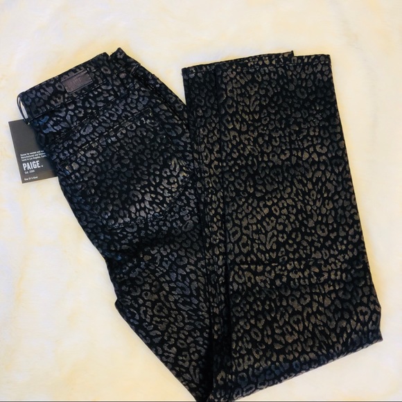 PAIGE Jacqueline Metallic Leopard Noir Black Jean - Picture 3 of 7